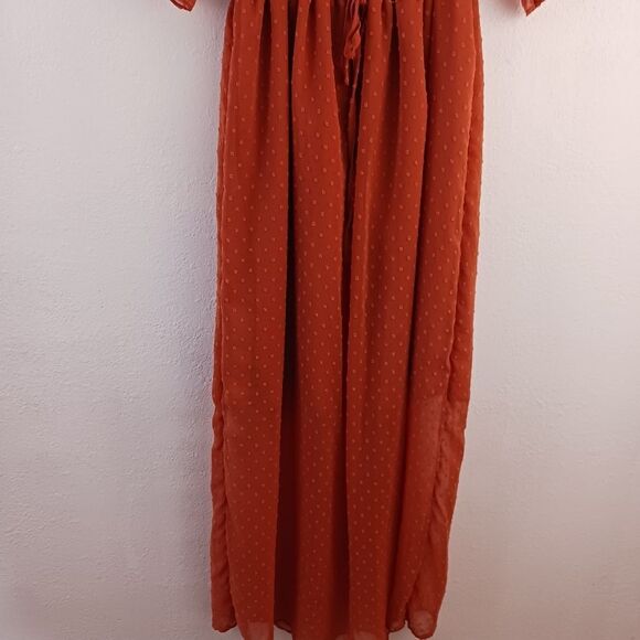 OC Order Pluss Off Shoulder Boho Flowy Swiss Dot Smocked Maxi Dress size S - Picture 2 of 8